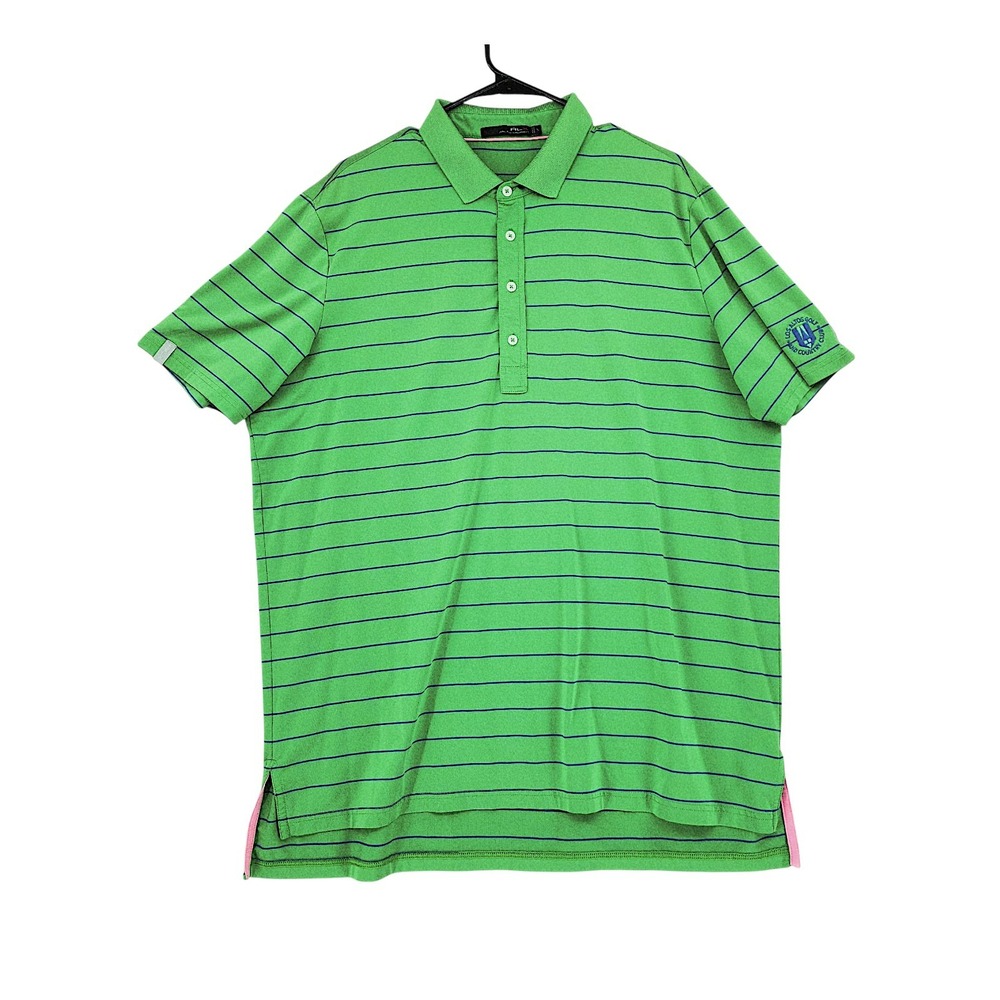 RLX Ralph Lauren Polo Shirt XL Mens Green Striped Los Altos Golf Short Sleeve